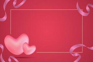 Valentine's day background with two hearts and a gold frame vector