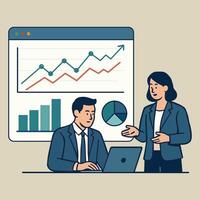 Business Meeting Presentation Growth Chart Laptop Pie Chart Analysis vector