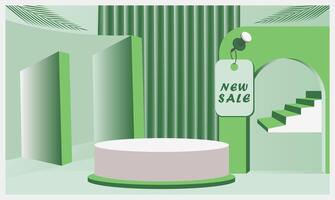 Creative stage image product sale presentation with exotic plants elements for posters and social media branding ads vector
