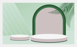 3D background podium image with leaves geometric plants. Stage to show products showcases on pedestal template for web banner, sales, poster, ads vector