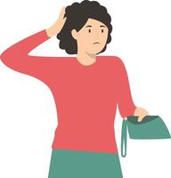 Poor Woman Holding Empty Wallet on White Background. vector