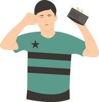 Poor Man Holding Empty Wallet with Flat Design. vector