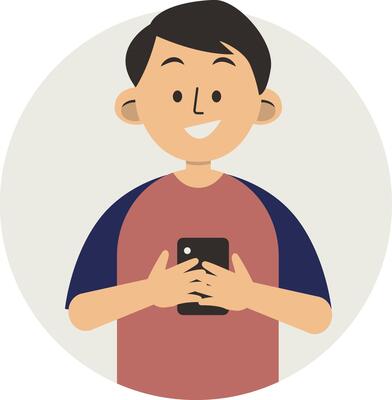 Illustration of Cute Boy Smartphone Addiction. Isolated on White Background.