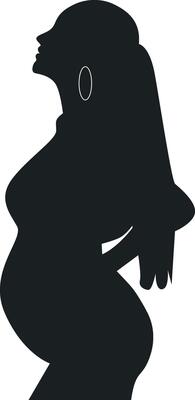 Pregnant Girl Silhouette on White Background.