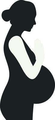 Pregnant Girl Silhouette with Simple Design, Isolated on White Background