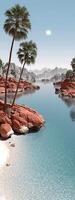 Tropical Oasis a River Between Red Rock With Palm Trees photo