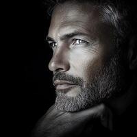 A man with a beard and a dark background photo