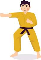 Cute Boy Karate Character with Flat Design. vector