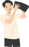 Puzzled Man Carrying Empty Wallet on White Background. vector