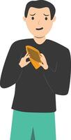 Puzzled Man Carrying Empty Wallet in Flat Design. vector