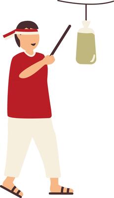Illustration of People on Indonesian Independence Day, Male Play Traditional Games,