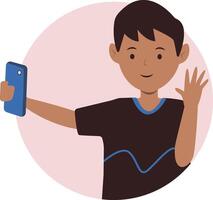 Smartphone Addicted Boy Character in Flat Design. vector