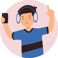 Smartphone Addicted Boy Character with Flat Design. vector