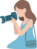 Girl Taking Photos with Camera. vector