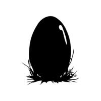 Black silhouette of a large egg resting in grass, simple graphic style, isolated on a white background, concept of nature vector