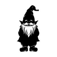 Silhouette gnome with a big beard and a hat is standing on a white background. The gnome has a smile on his face and he is happy vector