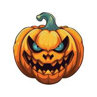 Evil grinning jack-o'-lantern with sharp teeth and glowing eyes on white background. vector