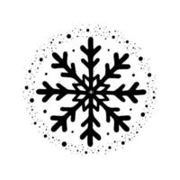 Stylized black Christmas snowflake with dotted texture on white background in ink drawing. vector