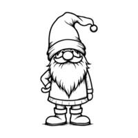 Cartoon gnome character with long beard and tall hat, drawn in hand-drawn sketch style, isolated on white background, fantasy folklore concept vector