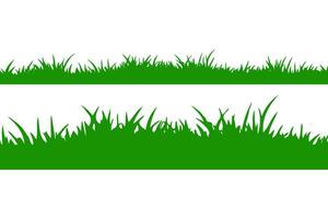 Two horizontal green grass silhouettes with varying blade shapes on a plain white background, representing natural lawn elements vector