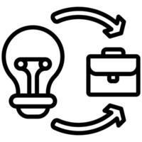 Implementation Outline Icon, Bulb And Briefcase Icon, Black And White Outline Icon Symbol vector