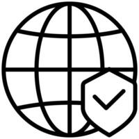 Globe With Shield Icon, Black And White Outline Icon Symbol vector