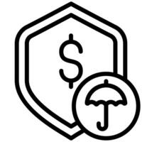 Shield With Dollar Icon, Black And White Outline Icon Symbol vector