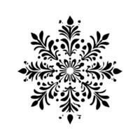 Christmas snowflake design with symmetrical black pattern on white background. vector