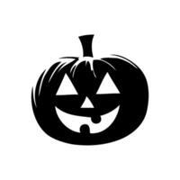 Black silhouette of a pumpkin with a carved face, triangular eyes, and a smiling mouth on a white background, symbolizing Halloween fun vector