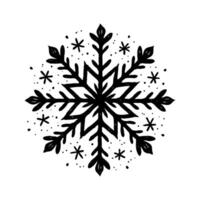 Intricate hand-drawn black Christmas snowflake with decorative branches and small star elements on a white background, symbolizing winter and holidays vector