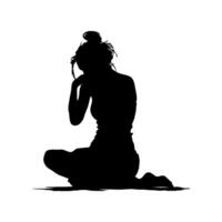 A silhouette of a woman sitting thoughtfully, minimalistic style, on a white background, representing introspection and emotion vector