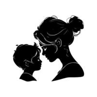 Silhouette of a mother and child facing each other on a white background, symbolizing love, care, and family bond vector