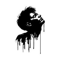 Silhouette of a person with a melting, dripping effect in black ink on a white background. Expressive and artistic concept of emotion and decay vector