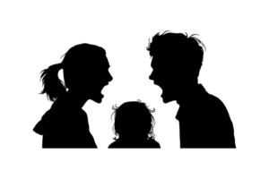 Silhouette of a family arguing a white background. Concept of divorce, misunderstanding in family, disagreement, relationship troubles vector