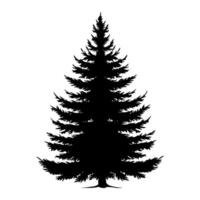Black silhouette of a detailed pine tree with symmetrical branches on a white background. Concept of nature, wilderness, and evergreen forests vector