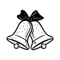Two Christmas bells tied with a ribbon in a hand-drawn sketch style on a white background, symbolizing holiday celebration and joy vector