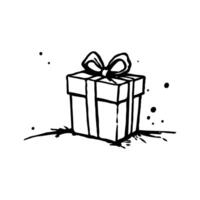 Hand-drawn present box with ribbon and bow, sketch style, on white background, concept of celebration or surprise vector