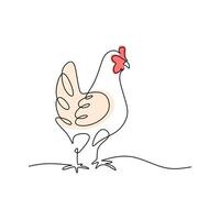 Cute Chicken Continuous One Line Drawing. vector