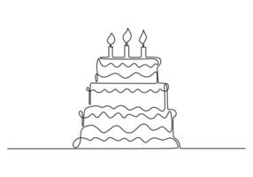 Minimalist Sketch of Birthday Cake Continuous Line Drawing. vector