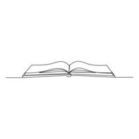 Opened Book One Continuous Line Drawing on White Background. vector