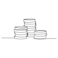Coins Stack Single Continuous Line Drawing Isolated. vector
