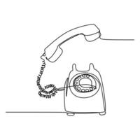 Vintage Phone One Continuous Line Drawing Isolated. vector