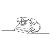 Retro Telephone Single Line Art on White Background. vector