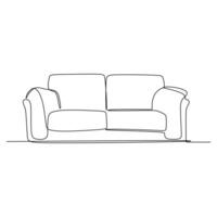 Couch Single Line Drawing Isolated White. vector
