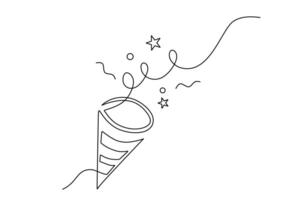 Continuous One Line Drawing. Party Popper. vector