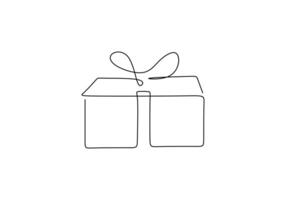 Continuous Line Art. Festive Gift Box. vector