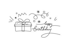 One Line Art Birthday Banner. Gift Box and Text. vector