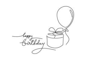 Continuous Line. Birthday Banner, Balloons, Gift Box. vector