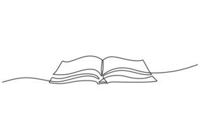 Opened Book Continuous One Line Art Isolated. vector