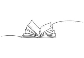 One Continuous Line. Opened Book on White. vector